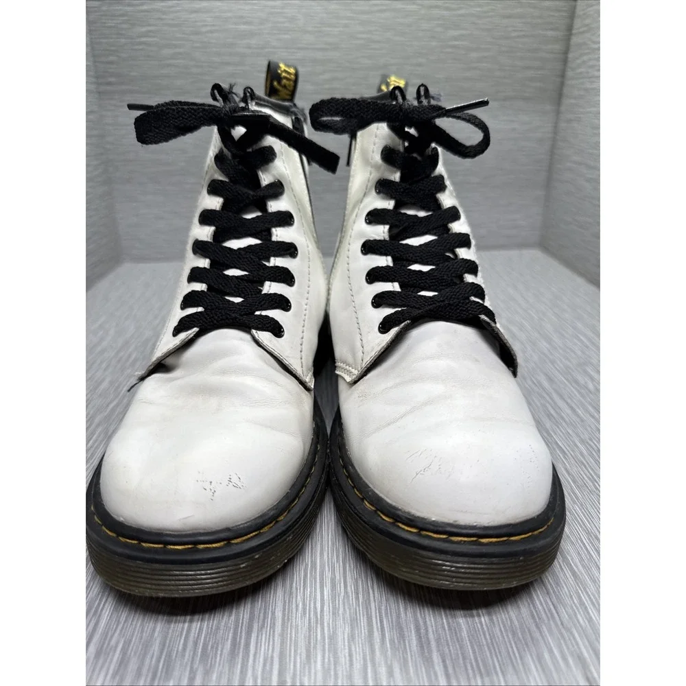 Dr. Martens White Leather Ankle‎ Combat Boots Lace Up Zip Youth 4 Grunge Punk